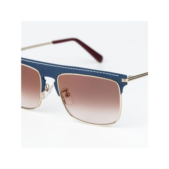 Loewe Men Sunglasses Gold Blue Leather Brown Gradient Square LW40006U 33G main image 10